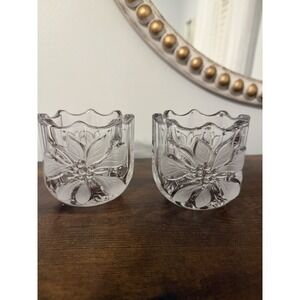 Mikasa Festive Poinsettia Crystal Votive Candle Holders Set of 2 Christmas